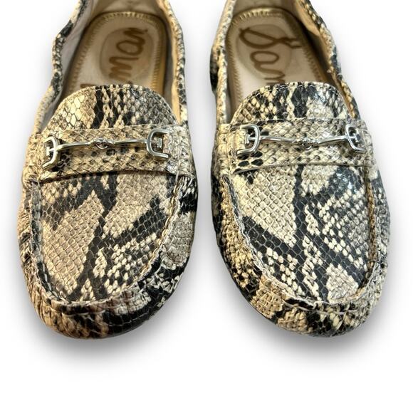 SAME EDELMAN Beige & Black Leather Reptile Embossed Driving Loafers SZ 7M - Picture 2 of 11